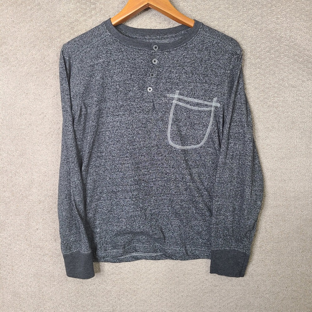 Native Code Shirt Mens S Gray Henley Long Sleeve Pocket Cotton Blend Casual
